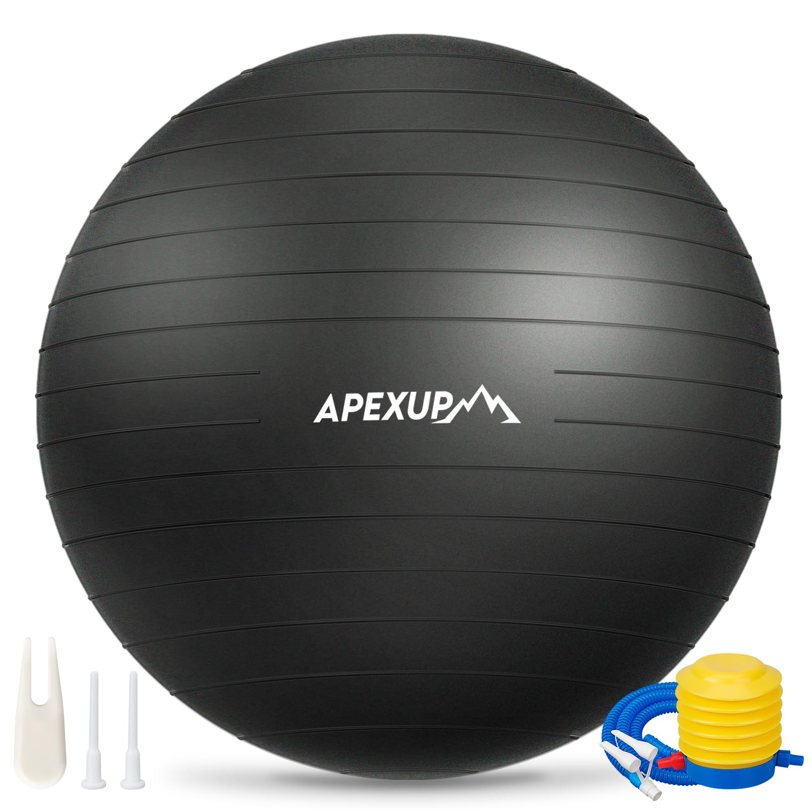 APEXUP Yoga Ball, 660 lbs Anti-Burst Exercise Ball with Pump, 5 Sizes (S (15"~18") 45cm, Black)