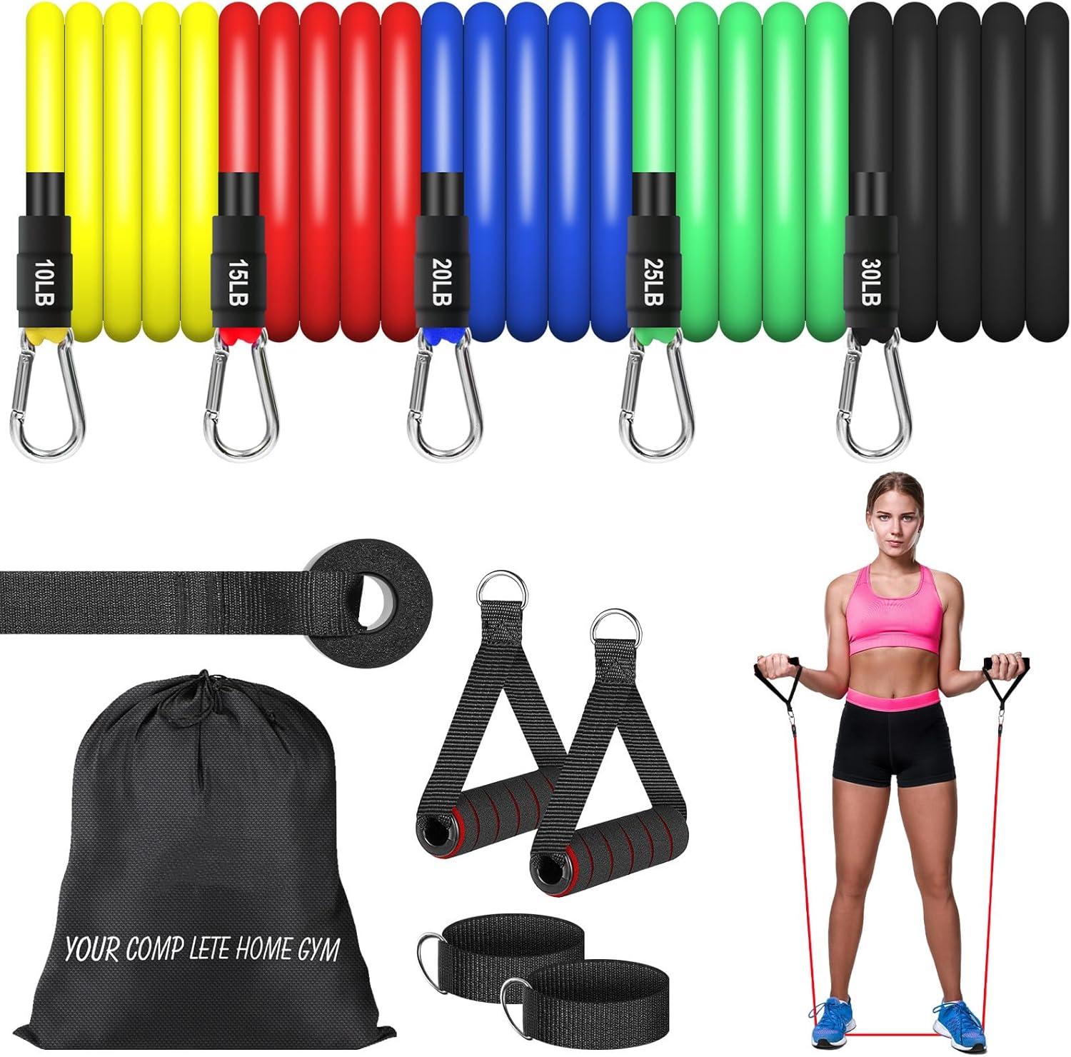 Skiennix Resistance Bands Set - 12-Piece Workout Bands with Handles, Door Anchor & Ankle Straps for Home Fitness