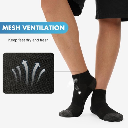 BAMBOO COOL Men's Athletic Ankle Socks - Cushioned, Moisture-Wicking, Arch Support | 6 Pack