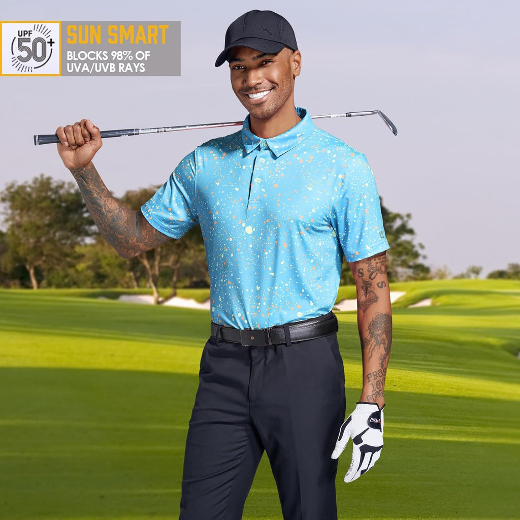 Skiennix Golf Shirts for Men - Dry Fit Performance Short Sleeve Polo | Moisture-Wicking Print