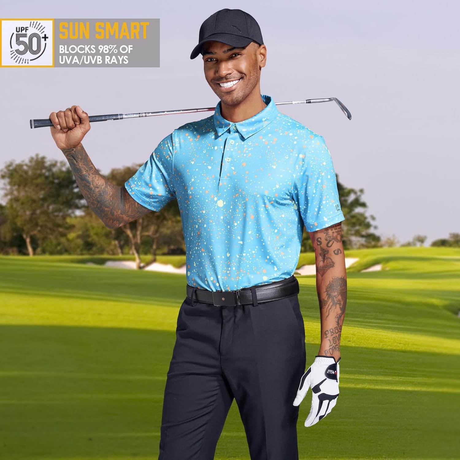 Skiennix Golf Shirts for Men - Dry Fit Performance Short Sleeve Polo | Moisture-Wicking Print