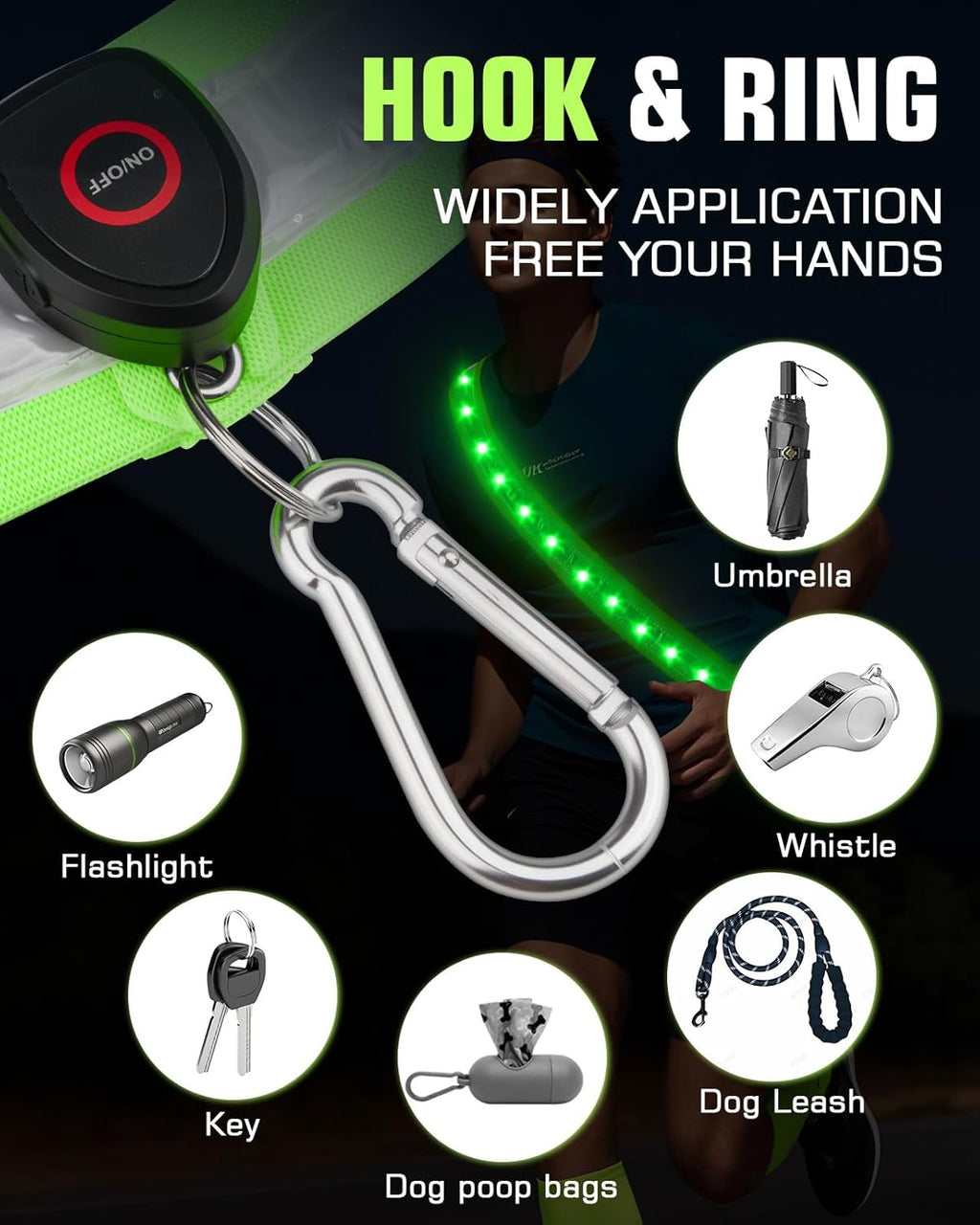 Zacro LED Reflective Vest - High Visibility Safety Gear with 5 Colors & 3 Light Modes | Rechargeable for Night Walking