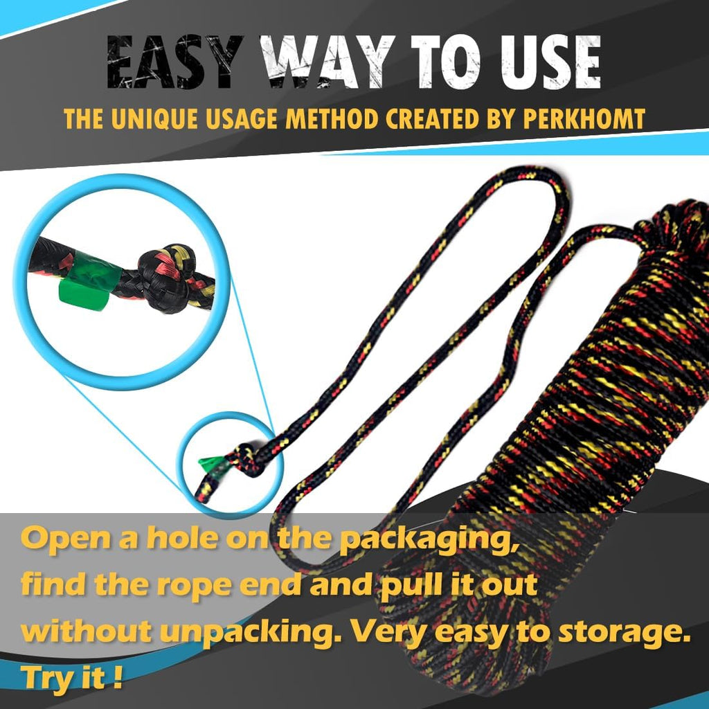 Skiennix 90 ft Polyester Rope - Durable 1/4 Inch Nylon-Like Utility Line for Camping & Climbing (Black)