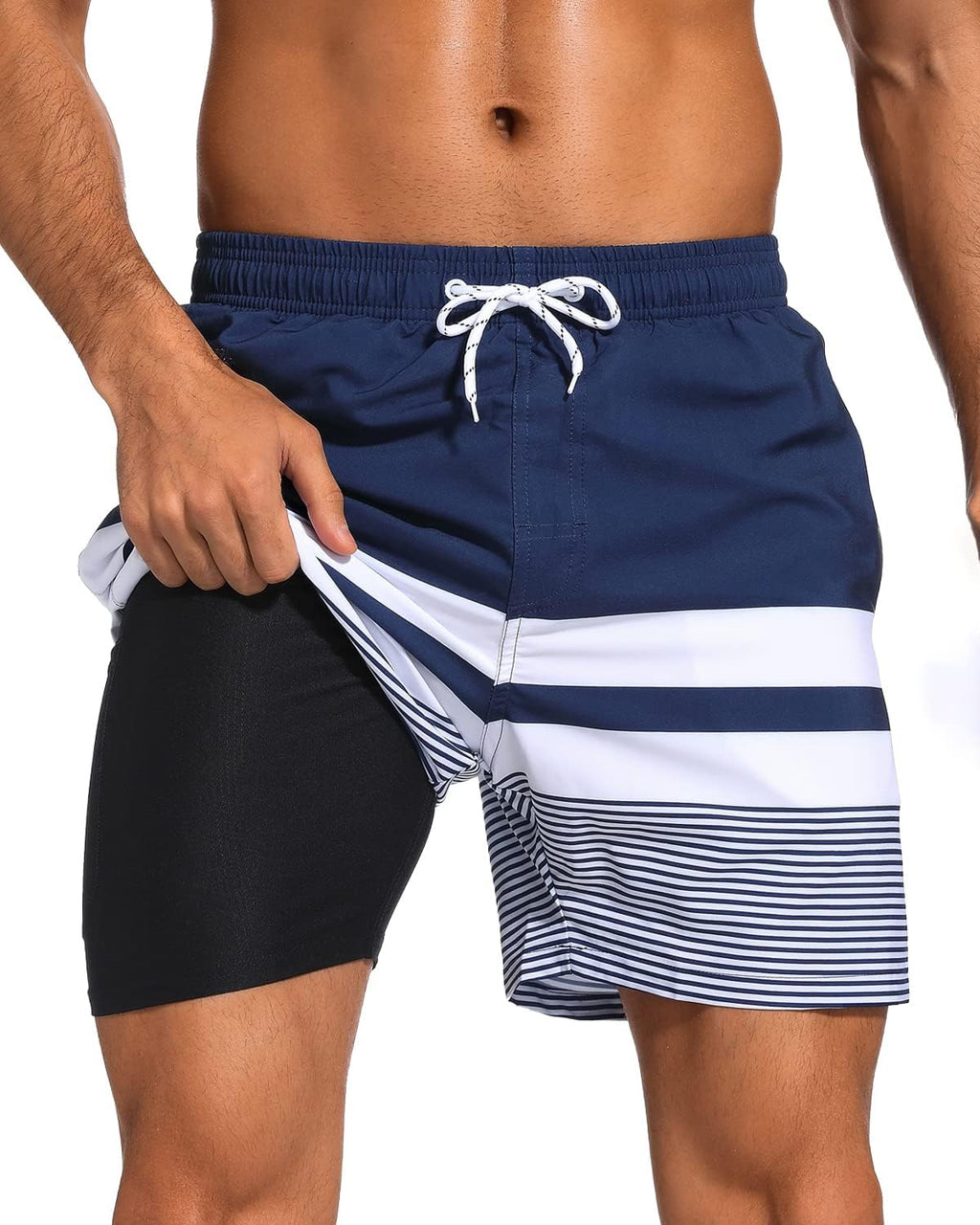 SILKWORLD Men's Swim Trunks - 2-in-1 Quick Dry Bathing Suit with Compression Liner & Zipper Pockets