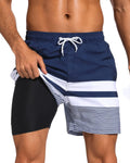 SILKWORLD Men's Swim Trunks - 2-in-1 Quick Dry Bathing Suit with Compression Liner & Zipper Pockets
