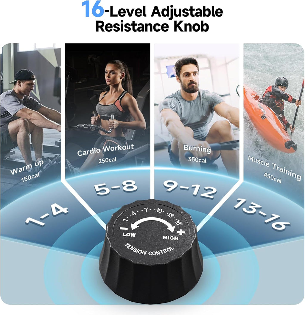 Rowing Machine | Rowing Machine for Home with 350 LB Capacity & 16-Level Silent Resistance - Compact & Foldable for Full-Body Workout