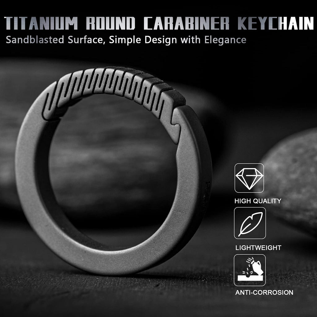 TISUR Titanium Carabiner Keychain Clip,D Key Rings for Keychains,Quick Release Keychain,Key Chain Clip for Men Women (Gray-Round)