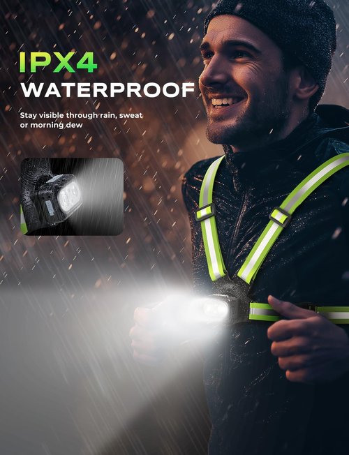 Viccux 500LM High-Vis Running Lights for Runners with Rear Light, Adjustable 45° Beam & 360° Reflective Vest, IPX4 Waterproof Running Vest Light for Night Walking/Cycling/Jogging, 3.5-20Hrs Runtime