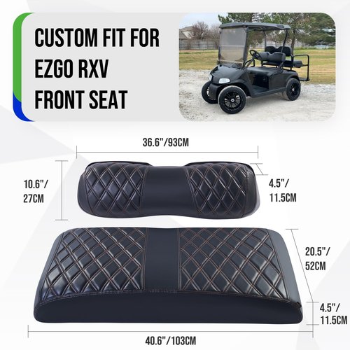 Tecoom Golf Cart Bench Seat Covers Fit for EZGO RXV Front Seats, Customized OEM Seat Protector Set, Vinyl Front Back Seat Cushion for 2 Person Seats Golf Carts Accessories, No Stapler, Easy to Install