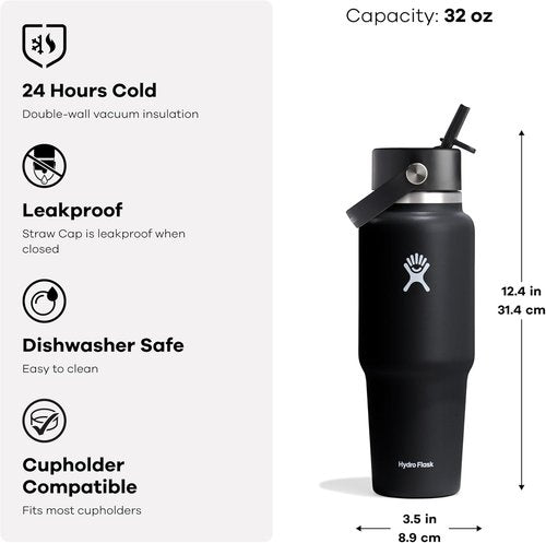 Hydro Flask Travel Water Bottle - Insulated Stainless Steel, Leakproof Design - 32 Oz Cascade Blue