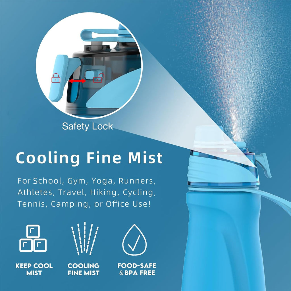 Skiennix Misting Water Bottle - 24oz Insulated 2-in-1 Mist & Sip Stainless Steel | Ideal for Hiking & Gym