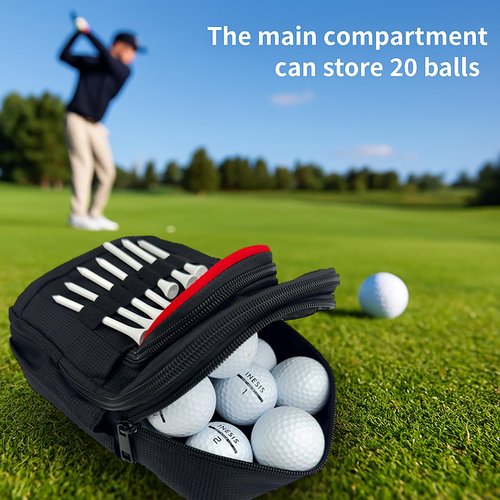Tactical Golf Valuables Pouch with Clip-On Carabiner – Water-Resistant Golf Tee Bag Pouch for Belt, Cart or Backpack – Compact Golf Accessory Bag for Balls, Tees, Gloves & EDC Gear Black/Red