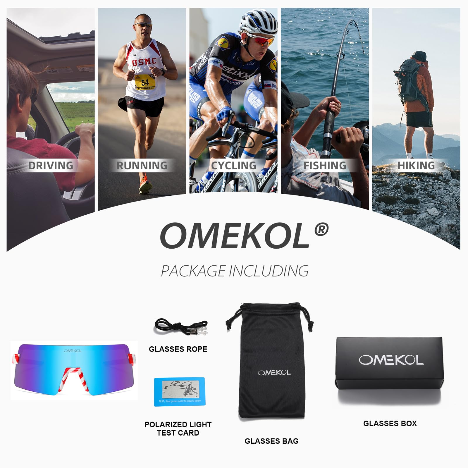 OMEKOL Polarized Sports Sunglasses Cycling Glasses UV400 Mountain Bike Goggles MTB Riding Bicycle Eyewear Men Women Baseball Running Fishing Golf Outdoor - USA Flag Frame/Blue Lens