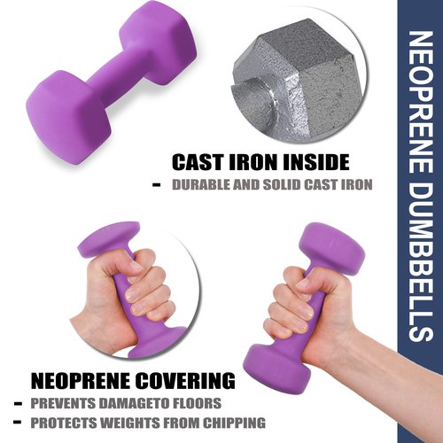 Balelinko Home Gym Equipment Workouts Strength Training Weight Loss Pilates Weights Yoga Sets Free Weights for Women, Men, Seniors and Youth, 8LB Purple, Pair
