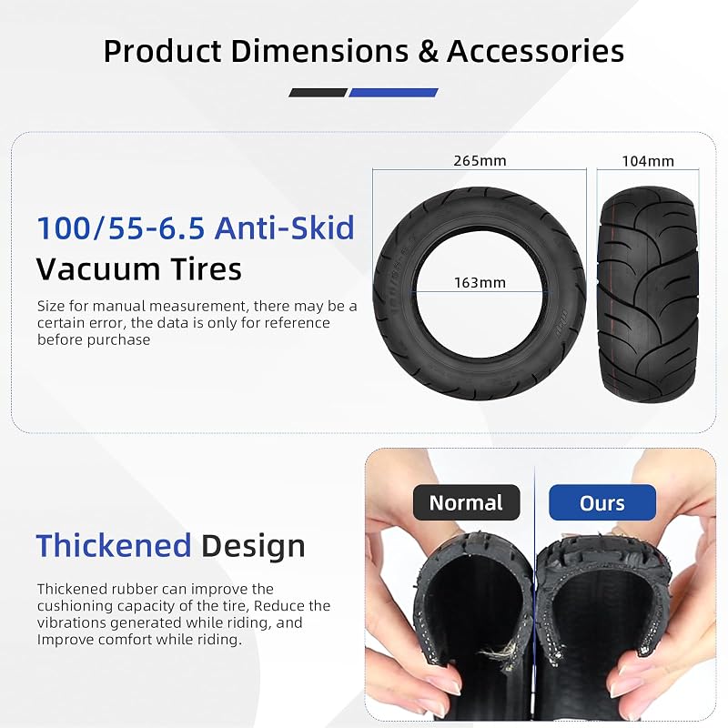 Vacuum Tire 100/55-6.5 for Dualtron Ultra2 THUNDER II E-Scooter – 2 pcs Tubeless Wide, Anti-Slip