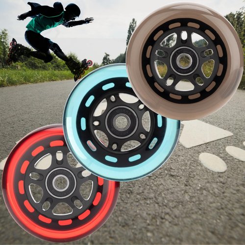 HeyZomm Inline Skate Wheels Outdoor & Indoor Inline Skate Replacement Wheels 85a Roller Hockey Wheels w/Bearings ABEC-9 & Floating Spacers, 64mm 70mm 72mm 76mm 80mm 84mm 90mm Dia, 8-Pack (72mm, Red)
