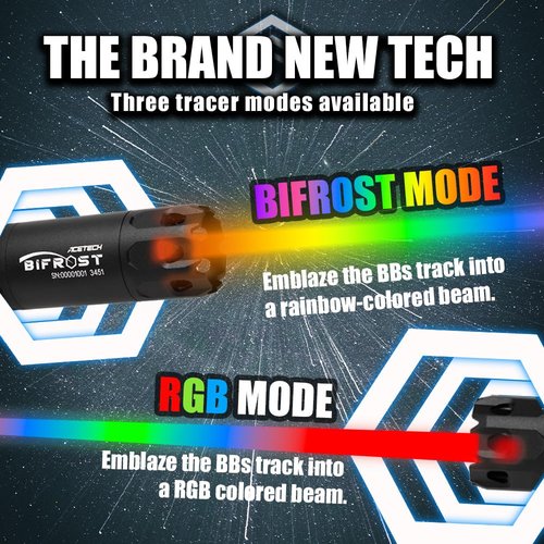 ACETECH Airsoft Pistol/Riffle RGB Tracer Unit Bifrost 14mm CCW Negative Thread with M14- to M11+ Adaptor Green/Gel BB LED Rainbow Lighting Effect (Standard Black)