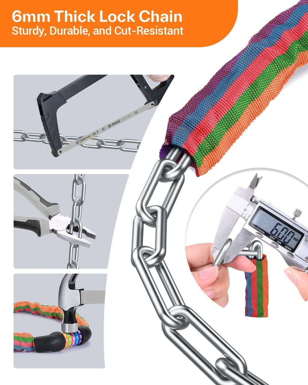 Sportneer Bike Lock - High Security 5-Digit Combination Chain Lock | 3.2/3.6/4ft Heavy Duty, Keyless Design