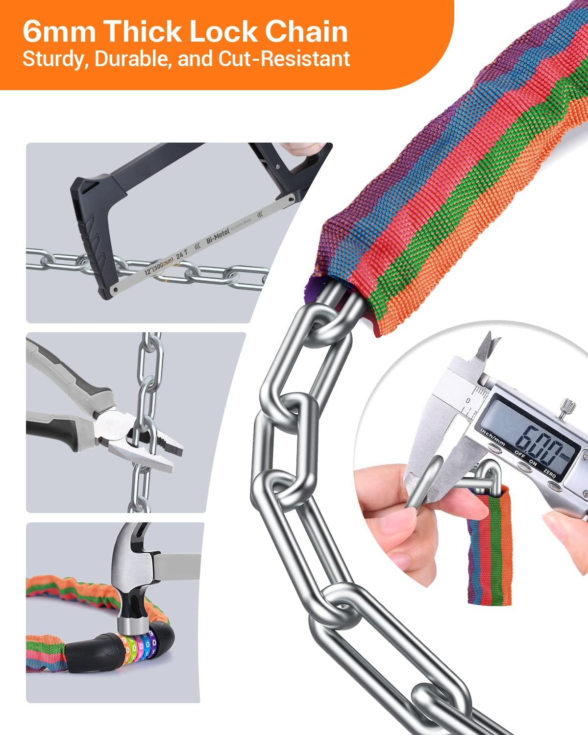 Sportneer Bike Lock - High Security 5-Digit Combination Chain Lock | 3.2/3.6/4ft Heavy Duty, Keyless Design