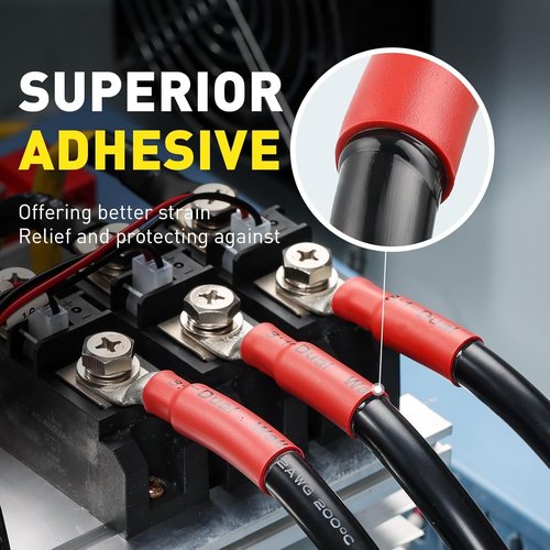 Haisstronica 420PCS Heat Shrink Tubing Kit - Marine Grade Adhesive Lined, 7 Sizes, 1.75" Length - Black & Red