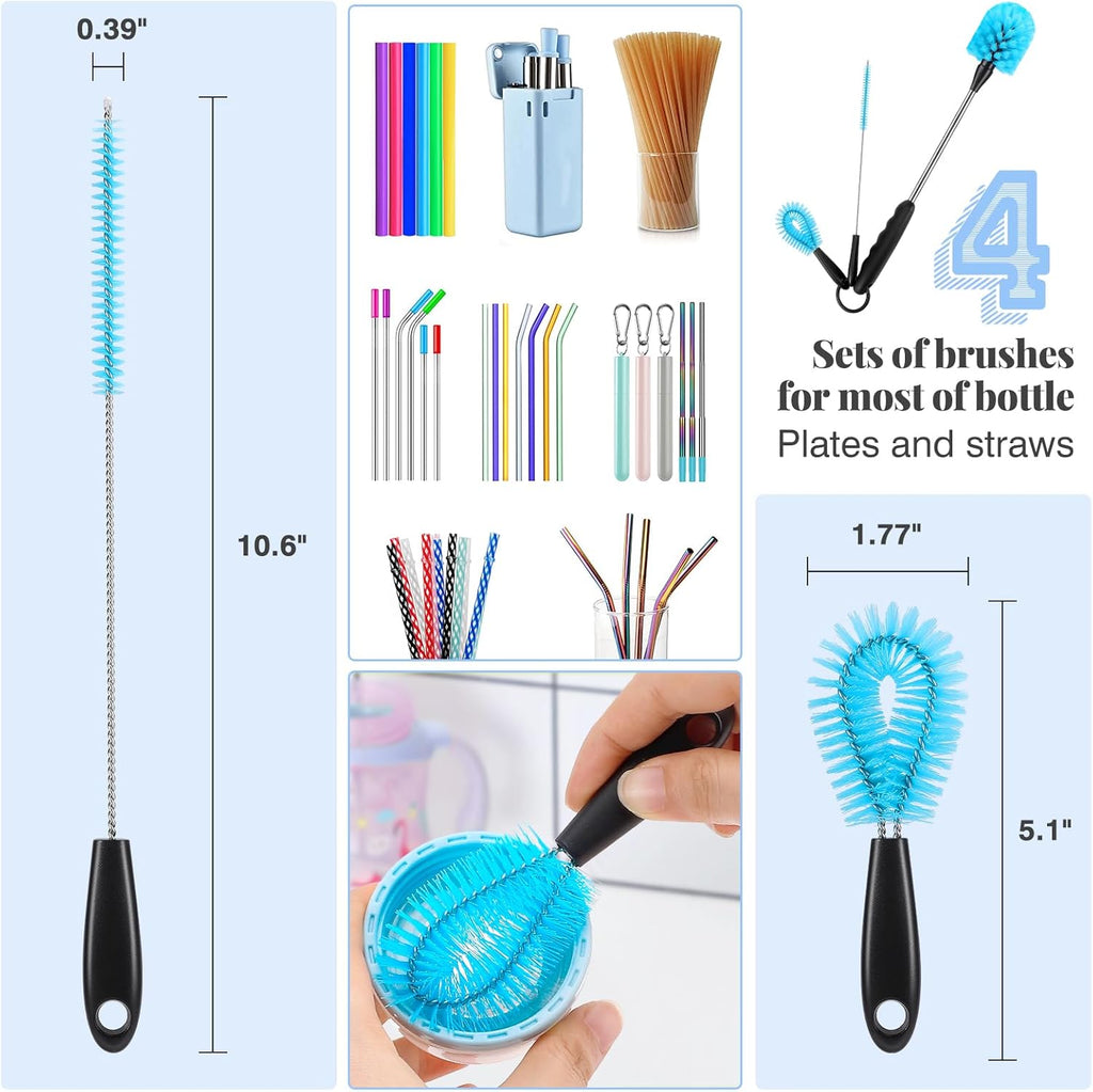 Skiennix 3-in-1 Stainless Steel Cleaning Brush Set - Long Handle for Bottles, Mugs & Tumblers