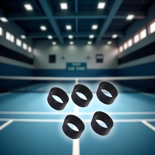 Jinshining 5Pcs Black Tennis Racket Handle Rubber Ring Stretchy Tennis Racquet Band Overgrips, Tennis Racket Grips,Racquet Accessories