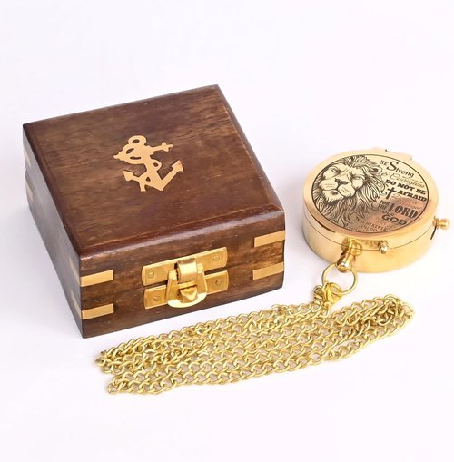 Brass Compass by [Brand Name] - Engraved with Religious Scripture Verse (Joshua 1:9) - Ideal Gift for Baptism, Confirmation, Graduation