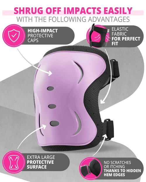 SKATEWIZ Knee and Elbow Pads Adult - Impact Size L Pink Black - Skating Protective Gear Adult - Wrist Guards for Skating Scooter Roller Skates Skateboard - Ice Skates Men