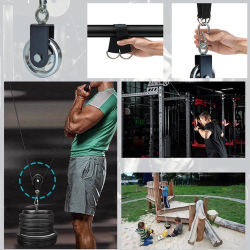 Exercise Equipment Cable Pulley with Hanging Strap and Carabiner, 3.74in/95mm Silent Rotation 360 Degree Pulley for Home Gym Pulley System Workout Equipment DIY Cable Pulley Lat Pulldown Attachments