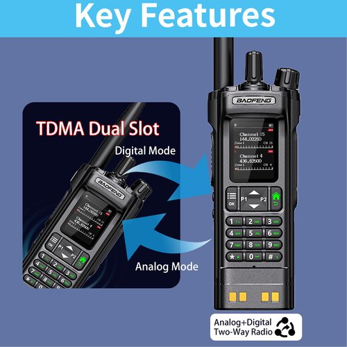 BAOFENG DM32 DMR 10W Long Range Walkie Talkie | Dual Band VHF/UHF | GPS & USB-C Rechargeable | Two Way Radio for Outdoor Hunting Emergency