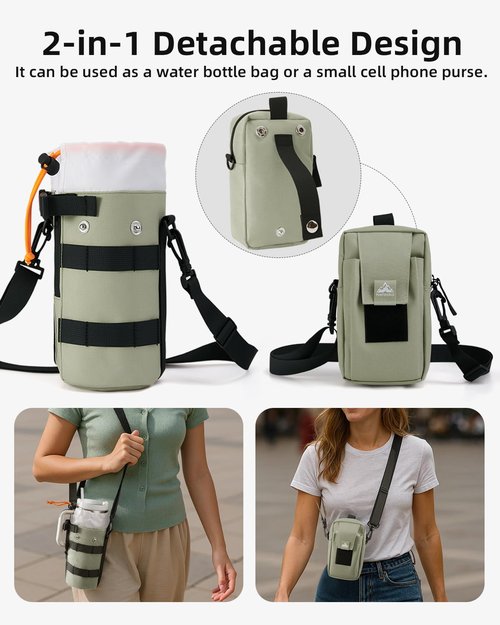 Nefeeko Magnetic Water Bottle Bag, Bottle holder for Gym – Detachable 2-in-1 Design | Fits 40OZ Bottles | Durable Oxford Fabric | Ideal for Fitness/Golf/Tennis/Hiking (Khaki)