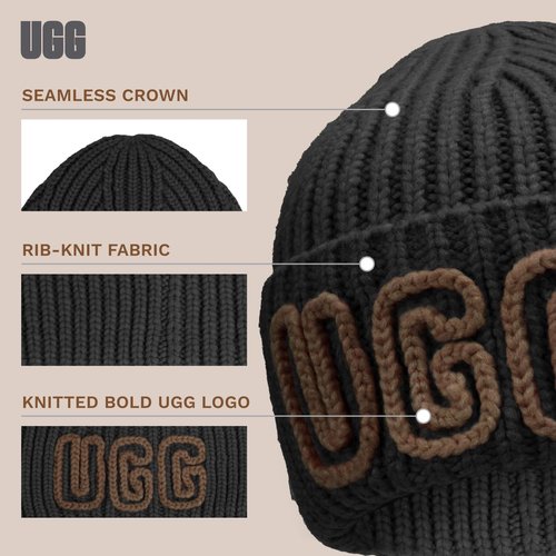 UGG, Womens, Chunky Crafted Rib Beanie, Black, One Size