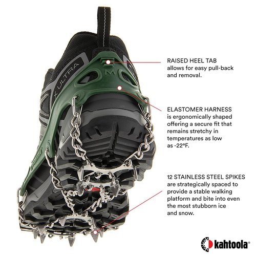 Kahtoola MICROspikes Footwear Traction for Winter Trail Hiking & Ice Mountaineering - Forest Green - Large