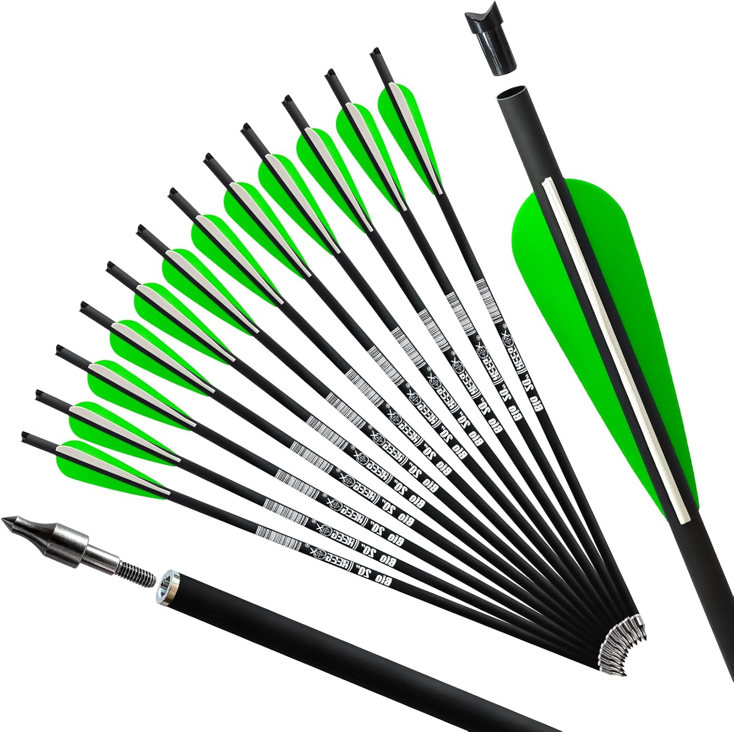 REEGOX Crossbow Bolts - 16/18/20 Inch Bio Arrows with Moon Nocks & Removable Tips | Pack of 12