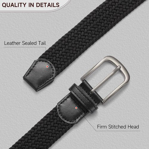 GAEKEAO Elastic Braided Belt for Men - 1 3/8" Stretch Woven Design for Golf & Casual Wear | Black