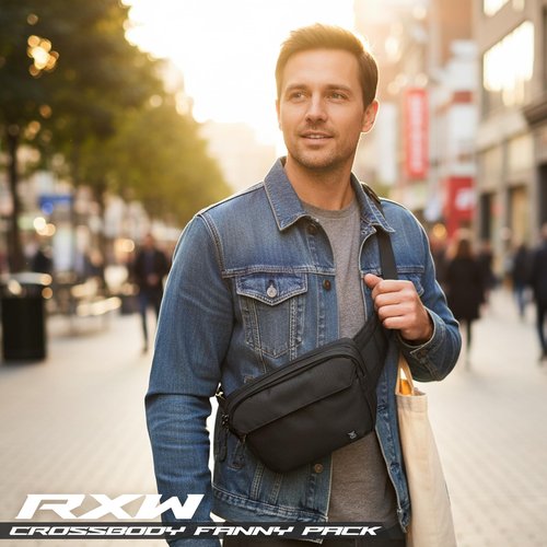 Tactical Fanny Pack for Men Women, Security Carry Crossbody Bag, Anti Theft EDC Waist Bag for Hiking Hunting (Adjustable Up to 57" Waist)