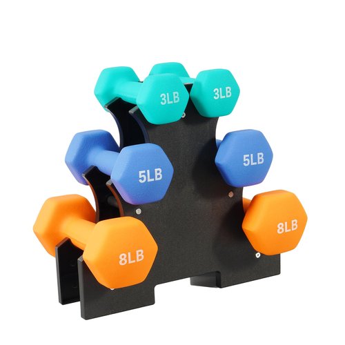 Fitvids Colored Neoprene Dumbbell Set with Rack, 32LB Set: 3/5/8LB Pairs, Color Series