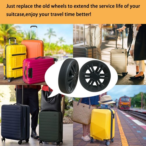 Luggage Suitcase Replacement Wheels 2.11inch(53.5mm) Diameter 8 Pcs 0.45inch(11.5mm) Thickness Wear-Resistant Mute Suitcase Rubber Swivel Caster Repair Kits for Trolley Bag Travel Box