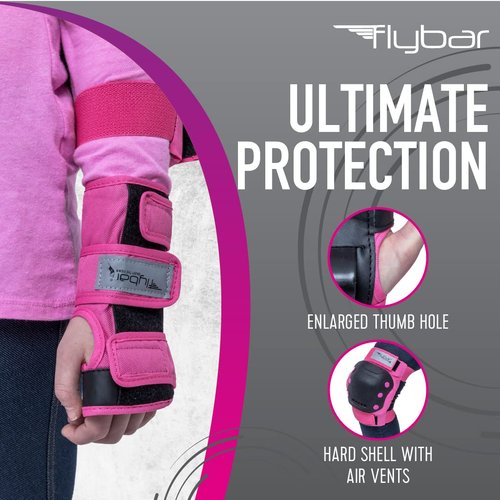 Flybar Knee and Elbow Pads, Wrist Guards Protective Safety Gear Set - Multi Sport Protection for Skateboarding, BMX, Pogoing, Inline Skating, Scooter - Kids, Teen & Adult Sizes (Pink, Large)