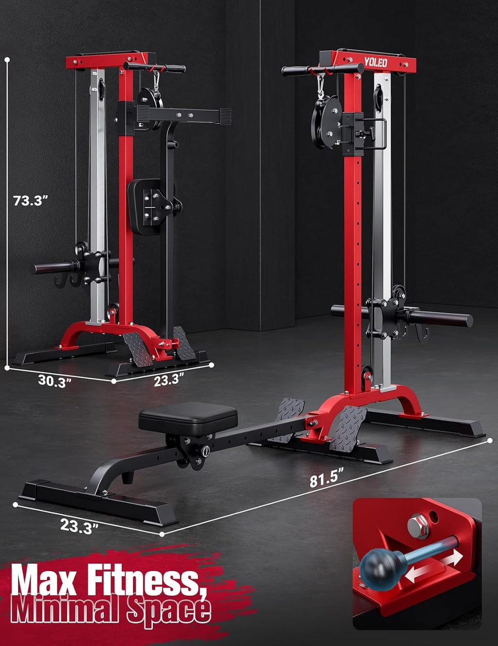 YOLEO Cable Machine - 2-in-1 Home Gym Rowing & LAT Pulldown Station | 450 Lbs Capacity, Includes LAT Bar & Tricep Rope