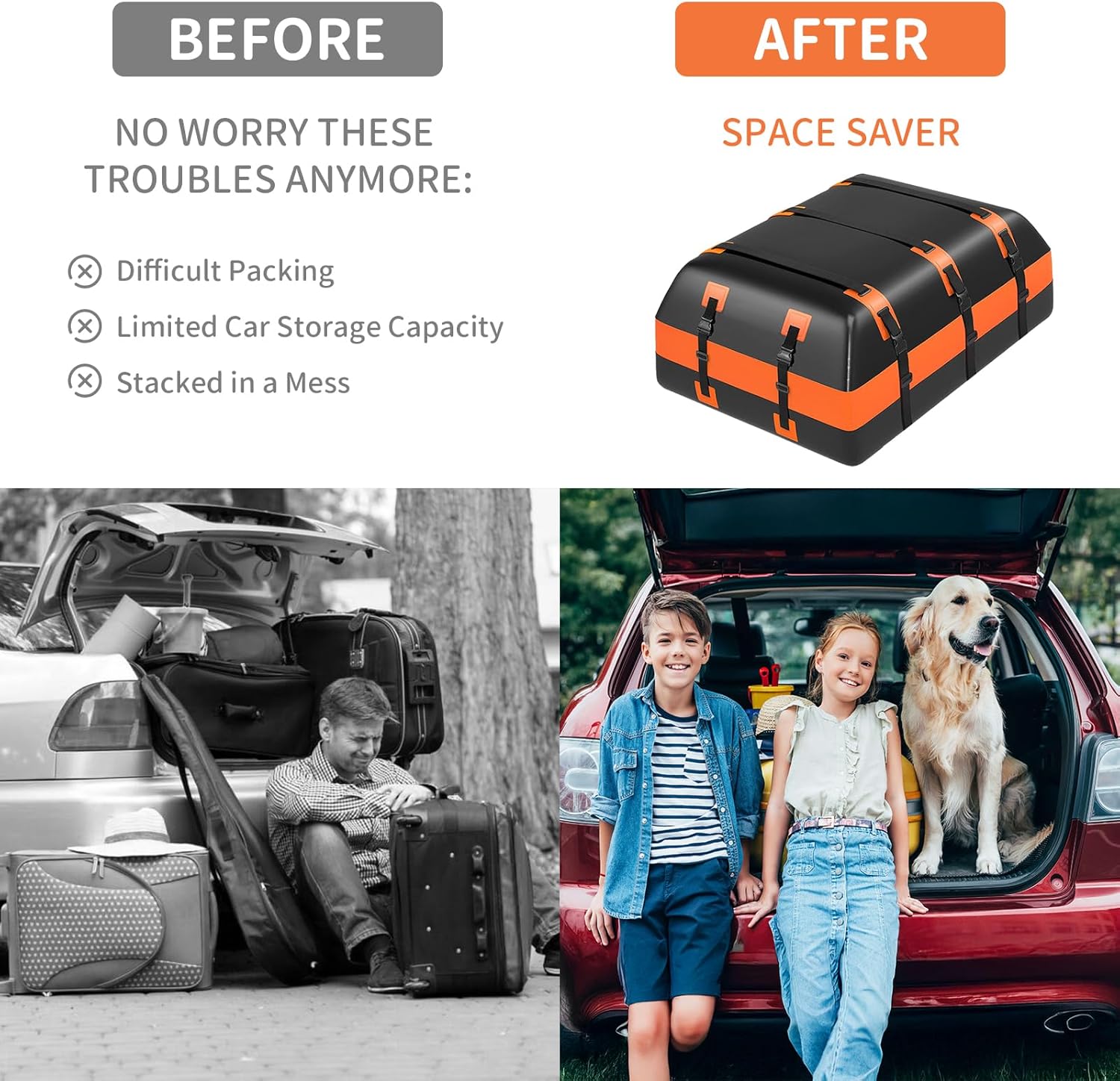 Skiennix 21 Cubic Feet Rooftop Cargo Carrier Bag - 100% Waterproof Heavy Duty with Anti-Slip Mat & Accessories