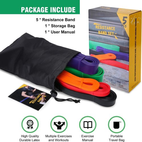 5pcs Resistance Bands with 1PC Stretching Strap for Physical Therapy, Training