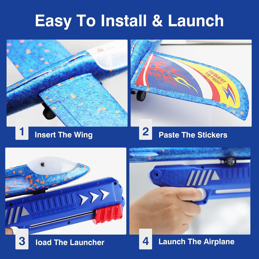 Wesfuner Foam Airplane Launcher Toys - 3 Pack with 2 Flight Modes | Perfect Outdoor Gift for Kids Ages 3-12