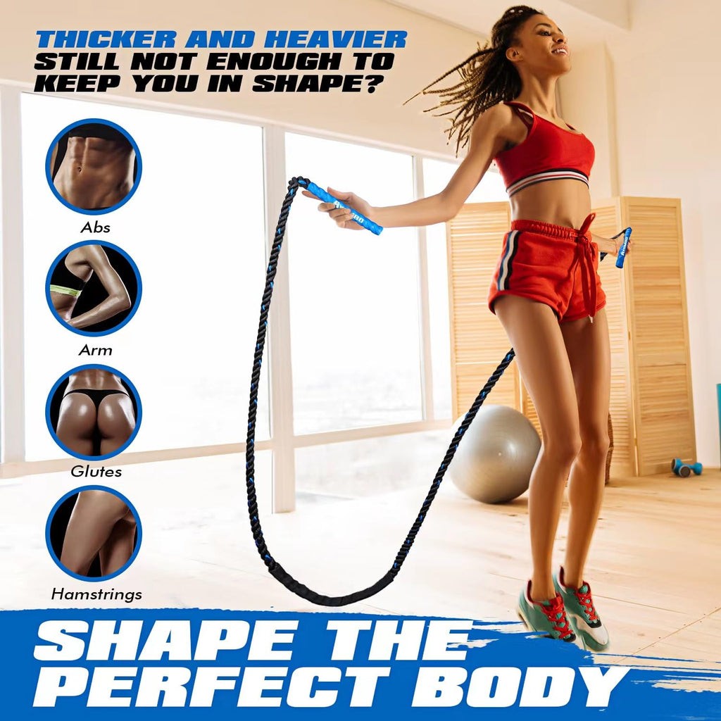 Ayombo Jump Rope, Weighted Jump Rope for Fitness, 1 lb Heavy Jump Ropes for Men Women, Battle Skipping Ropes for Exercise, Training Muscle Strength Speed Home Gym Workout Equipment