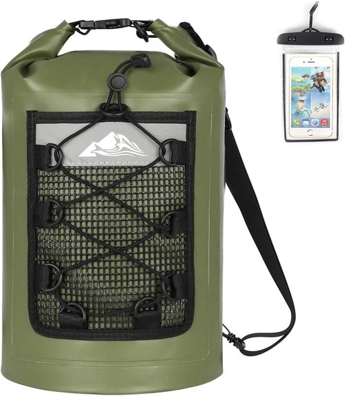 HEETA Waterproof Dry Bag - Lightweight Roll Top Storage Backpack with Phone Case | 30L Green
