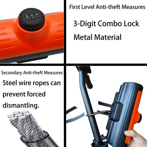 BOWENDA Anti-Theft Scooter Lock Box - 3-Digit Combo Weatherproof Storage Bag (740mL) for Electric Scooters, Bikes & Kid Scooters - Handlebar Stem Mount with Bracket Kit (Small Capacity, Orange)