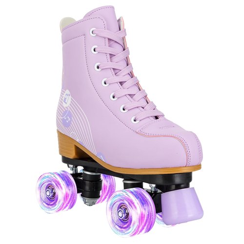 YYW Roller Skates for Girls and Women, Fantastic Pink Purple PU Leather Light Up Kids Youth Roller Skates, Indoor Outdoor Roller Skates Girls Ages 8-12 (32-Youth 1,Purple)