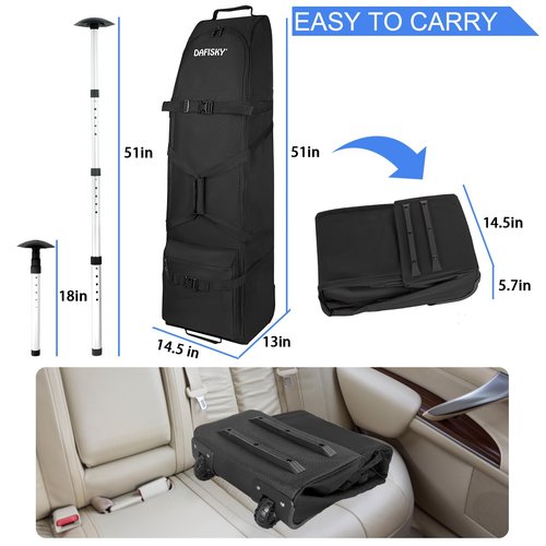 DAFISKY Golf Travel Bag for Airlines with Wheels,Thick Dense Foam Padded Topnm&Adjustable Support Rod for Protect Club,600D Heavy Duty Oxford Lightweight Foldable&Easy to Maneuver Universal Size Black