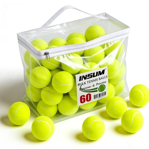 INSUM 60 Pack Bulk Tennis Balls – High Elasticity Practice Tennis Balls with Mesh Bags, Portable for Pet Dog Outdoor Playing, Training, Fetching