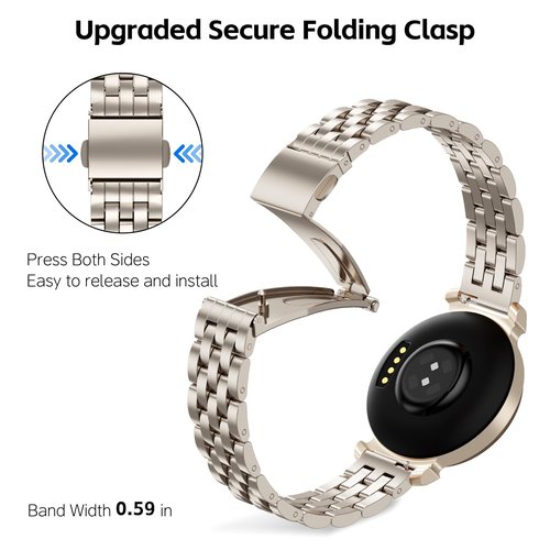 Koazon Five-Link Metal Watch Band Compatible with Garmin Lily 2 Active/Lily 2 for Women,14mm Slim Adjustable Stainless Steel Chain Replacement Bracelet for Lily 2/2 Active Smartwatch Accessory